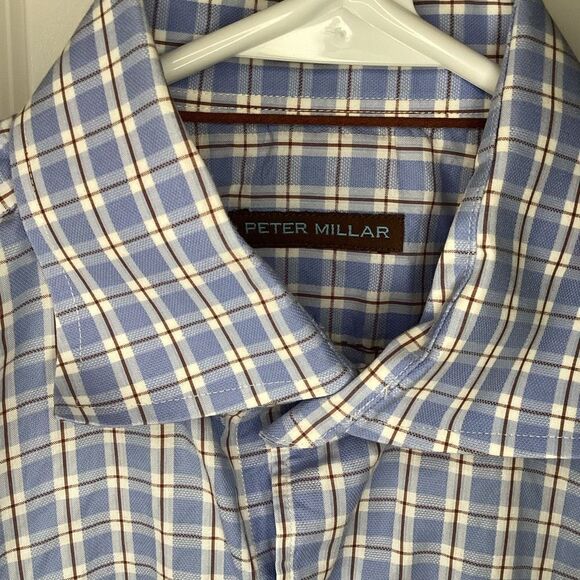 Mens Peter Millar Long sleeved button up‎ shirt medium Blue white pink - Picture 3 of 4